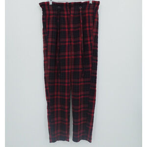 Free People Pants Womens 6 Red Tartan Plaid Here There Paper Bag Waist Goth